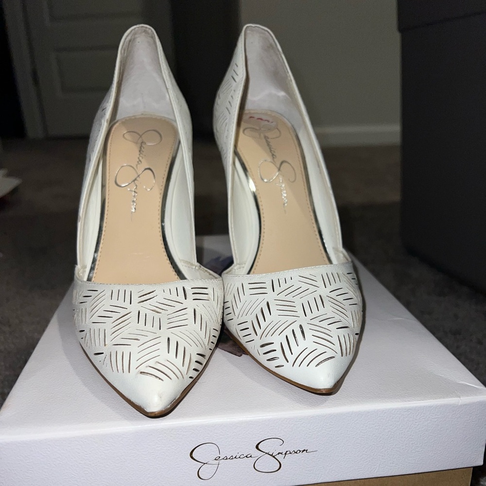 Worn once white heels